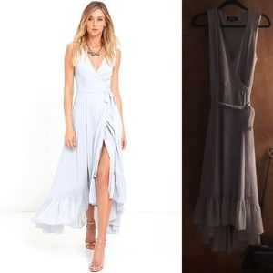 Lulus light gray chiffon wrap front high low maxi